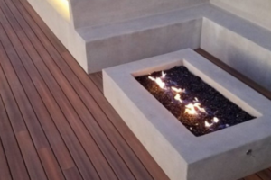 Luxury outdoor fire place with poured in place concrete seating